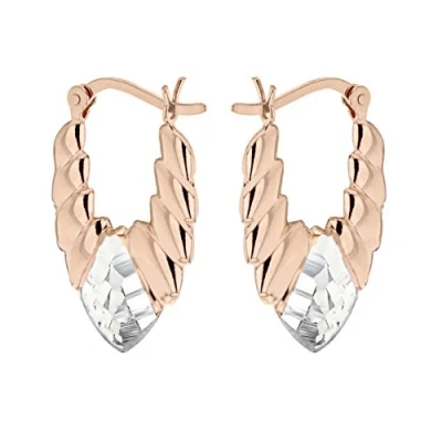 Image of Tuscany Silver Women&#039;s Sterling Rose Gold Plated Deco Laurel Creole Earrings