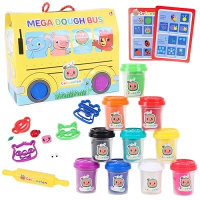 Image of Toyland® Cocomelon Mega Dough Bus Set Make, Shape &amp; Mix! Includes 10 Pots Of Toys Creative