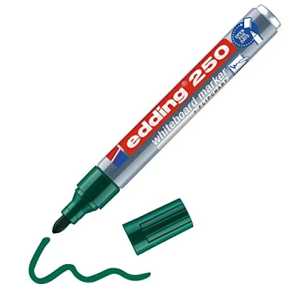 Image of edding 250 whiteboard marker green 10 pens round tip 1.5 3 mm pen dry wipe for whiteboards, flipcharts, pinboards, magnetic and memo boards sketchnotes refillable