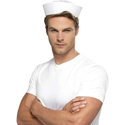 Image of Smiffys Doughboy US Sailor Hat, White , Land, Sea and Air Forces Fancy Dress, Adult Dress Up Hats