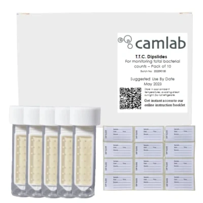 Image of Camlab TTC/TTC Total Viable Count Dipslide Dip Tests With Sample Labels And QR Instructions Booklet Pack of 10