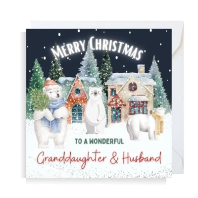 Image of Second Ave Granddaughter &amp; Husband Christmas Polar Bear Square Xmas Holiday Festive Greetings Card