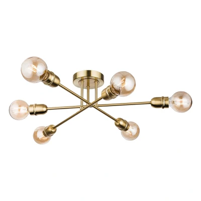 Image of Trident 6 Light Multi Arm Semi Flush Brushed Brass, E27