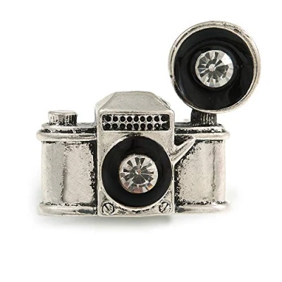 Image of Avalaya Vintage Inspired Aged Silver Tone Small Camera Brooch 30mm Across