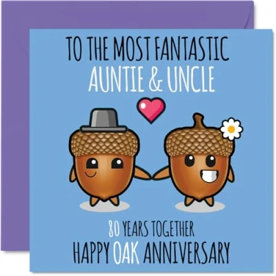 Image of Cute Oak Anniversary Card for Auntie &amp; Uncle 80 Years Together Happy 80th Wedding Cards Aunt, 145mm x Greeting Eightieth Anniversaries