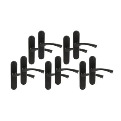 Image of HANDLEZONE® 5 Pairs Lobo Black Matt Lever Latch Door Handle Set on Long Backplate, for Internal Doors