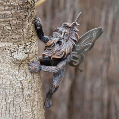 Image of Garden Mile Pixie Ornaments outdoor Tree Peeker Waterproof Resin Fairy Figurines Hugger Wall Mounted Gnome Statues for decorations