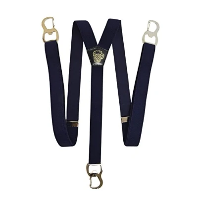 Image of Olata Y Shape Braces/Suspenders with Beer Bottle Opener Carabiner Clips 2.5cm. Navy Blue