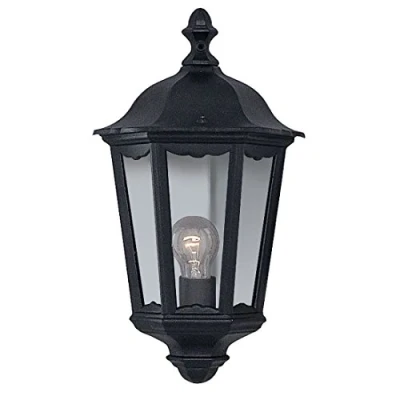 Image of Searchlight 82505BK Alex Black Outdoor Traditional Half Lantern Flush Wall Light with Clear Glass