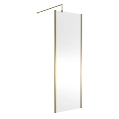 Image of nuie WRSCOBB70 Modern Bathroom Outer Framed Wall Fixed Wetroom Screen with Support Arm, 700mm, Brushed Brass