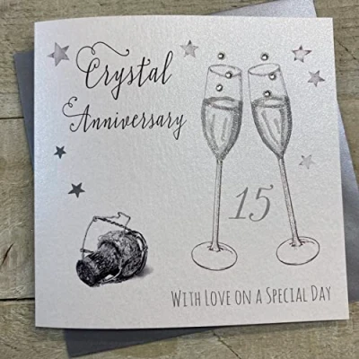 Image of White Cotton Cards &quot;Crystal Anniversary With Love On Your Special Day Handmade 15th Card, WA15