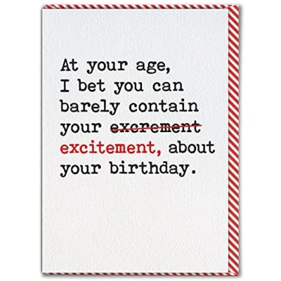 Image of Brainbox Candy Funny Birthday Card &#039;Barely Contain Your Excitement&#039; Hilarious Cards For Him Her Cheeky Humour Men Women Friends Mates