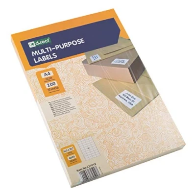 Image of D.RECT Adhesive Labels Universal (55.5x29.7mm on A4) Self Printable 100 Sheets Package 40 Sheet 4000 Pieces White