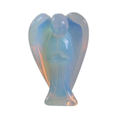 Image of (Opalite) Carved Moonstone Opalite Gemstone Peace Angel Pocket Guardian Healing Statue 5.1cm