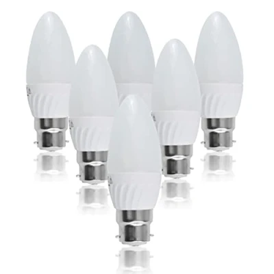 Image of MiniSun Pack of 6 Thermal Plastic 4w High Power LED BC B22 40w Replacement Frosted Opal Candle Bulbs 3000K Warm White