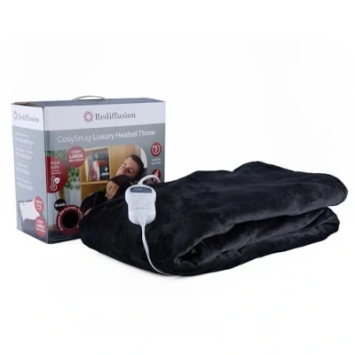 Image of Rediffusion CosySnug Luxury Heated Throw, 160x120cm, Soft Flannel and Plush Teddy Fleece, Energy Efficient 120W, Machine Washable RED160120TB, Black