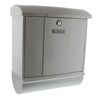 Image of Burg Wächter Olymp 91600 W Steel Mailbox Set with Integrated Newspaper Box, White