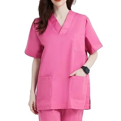 Image of MISEMIYA Scrub Top Unisex Scrubs Medical Uniform V Neck Tunic 817 4XL, Pink