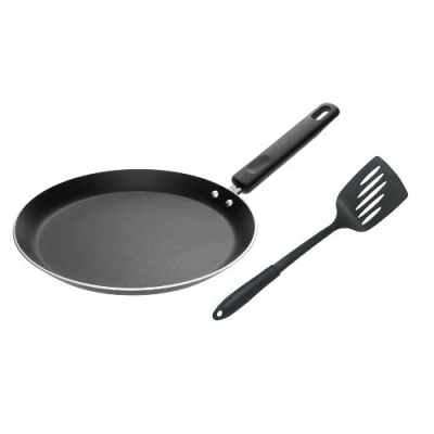 Image of Prestige Aluminium 24 cm Crepe Pan and Turner Set , 2 Piece Black