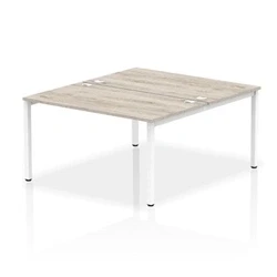 Image of Impulse Bench B2B 2 Person 1400 White Frame Office Desk Grey Oak