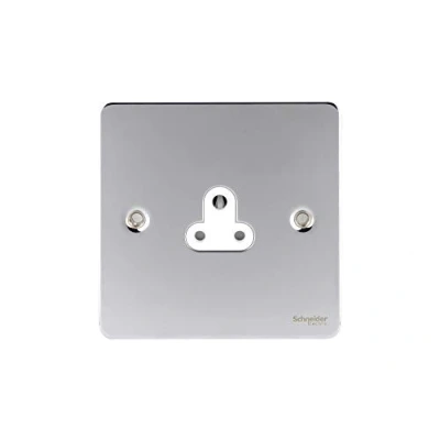 Image of Schneider Electric Ultimate Flat Plate Unswitched Single Power Socket, Round Pin, 2A, GU3270WPC, Polished Chrome with White Insert