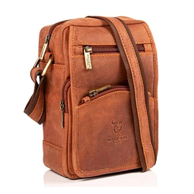 Image of MATADOR Men&#039;s Genuine Leather Shoulder Bag Work Small Modern Messenger Travel for Hanging Crossbody Bag, tan, 22 x 18 10 CM,
