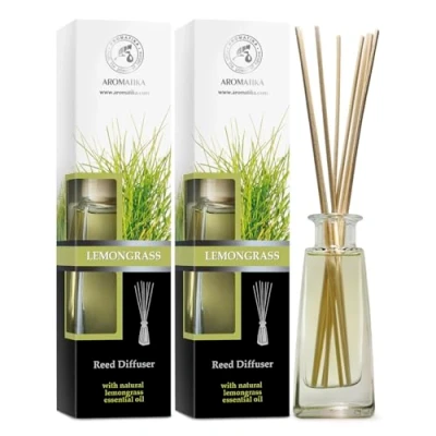 Image of Reed Diffuser Lemongrass 2x100ml Room Diffusers Set with Essential Oil Scented Sticks Home Fragrance Air Freshener Scent