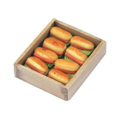 Image of MyTinyWorld Dolls House Miniature Hot Dogs In A Wooden Tray