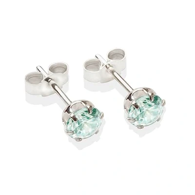 Image of Sterling silver 5mm Aqua CZ crystal stud earrings. Gift box