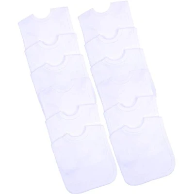 Image of BabyPrem Baby Pack of 12 Cotton Bibs One Size White