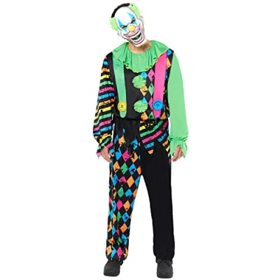 Image of amscan 9917867 Mens Halloween Funhouse Horror Clown Fancy Dress Costume, Multi, X Large