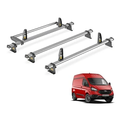 Image of Van Guard Trade Roof Rack for Ford Transit Custom (2013 2024 GEN1) 3 Steel Bars, Loadstops &amp; Rear Ladder Roller [Only Suitable High Models] UltiBar SB308 3/VGR 08
