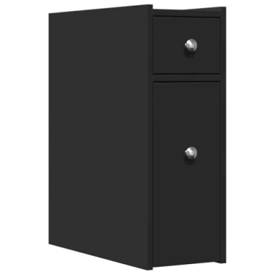 Image of vidaXL Narrow Bathroom Cupboard with Wheels Black Engineered Wood Tall Cabinet Slim Storage for Bathroom, Kitchen, Living Room 21.5 x 50 60 cm