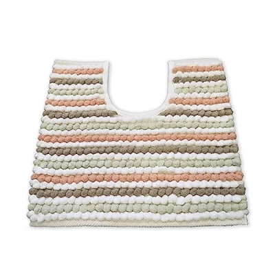 Image of Allure Striped Chunky Bobble Toilet Mat 50 x 50cm Thick, Hand Woven, Super Soft Pedestal (Blush)