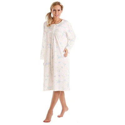 Image of Undercover Ladies Floral Jersey Cotton Rich Nightie Nightdress Nightshirt &amp; Pyjamas Available in Sizes 10 36 (22 24, Blue Long Sleeve)