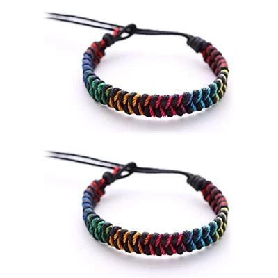 Image of DonDon 2 colourful friendship bracelets Black Rainbow