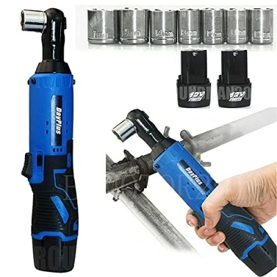 Image of Cordless Ratchet Wrench 3/8&quot; Electric Impact Set Right Angle 40 Nm 12V, w/ 7X Sockets &amp; 2X 1500mAh Batteries, Forward/Reverse Function Power Tool