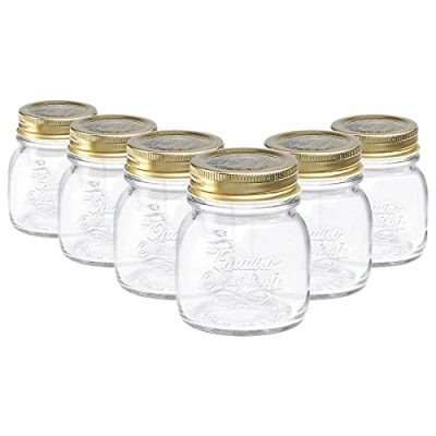 Image of Bormioli Rocco Quattro Stagioni Glass Storage Jars Traditional Kitchen Food Canister with Screw Top Lid 150ml Pack of 6