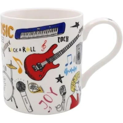 Image of Lesser &amp; Pavey Music Love Mugs for Gifts Fine China Mug Tea and Coffee Featuring Musical Instruments Printed Perfect Everyone
