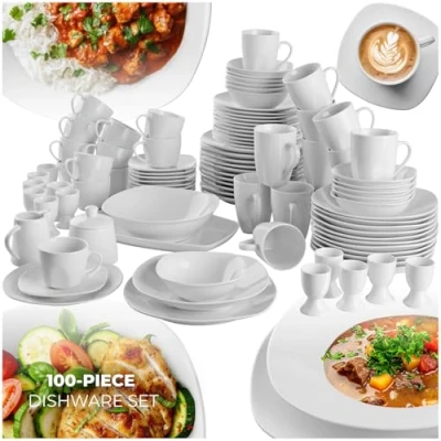 Image of dinner Set Salerno 100 pieces, porcelain, for 12 people, dishwasher safe Tableware, dinnerware, service