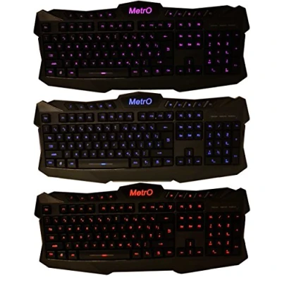 Image of Metro Aura Wired Illuminated Backlit LED Keyboard USB UK Layout Quiet Operation 3 Colours