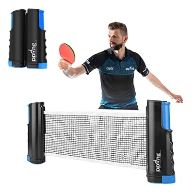 Image of Ping Pong Net, Play Anywhere PPong Retractable Table Tennis Net for Any Table, Portable Adjustable Travel Holder Indoor Outdoor Sports