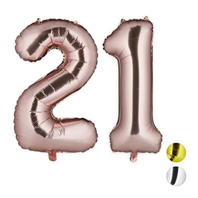 Image of Relaxdays Foil Balloons Number 21, Jumbo Balloon for 21st Birthday, To Hang, XXL, Balloons, 85 100 cm, Rose Gold