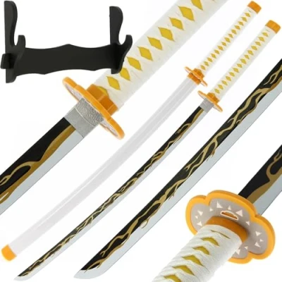 Image of Wood Sword Bamboo Bokken Halloween Costplay Costume Demon Anime with Wall Stand 100cm (Zen)
