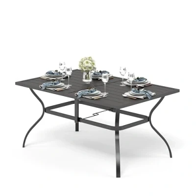 Image of PHIVILLA Garden Table Outdoor Patio for 6 Person 152 * 95cm Rust Proof Steel Frame with Parasol Hole Dining Maintenance Free (Black)