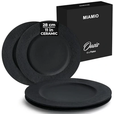 Image of MIAMIO Set of 4 Dinner Plates/Ceramic Plate Set, Crockery Modern Plates, Microwave and Dishwasher Safe Oasis Collection