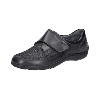 Image of Waldlaufer 496H31 352 001 Black Leather Womens Wide Fit Rip Tape Shoes 4½