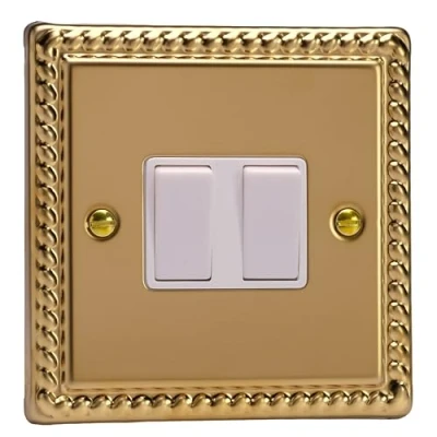 Image of Varilight 2G 1 or 2W 10A Switch Georgian Brass XG2W
