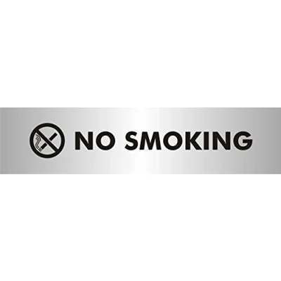 Image of Seco No Smoking With Pictogram Sign, 190mm x 45mm 2mm Brushed Aluminium Effect Acrylic