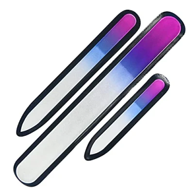 Image of URAQT Crystal Glass Nail Files, 3 Pcs Premium Double sided Etched Professional Manicure Care Buffer for Natural and Acrylic Nails